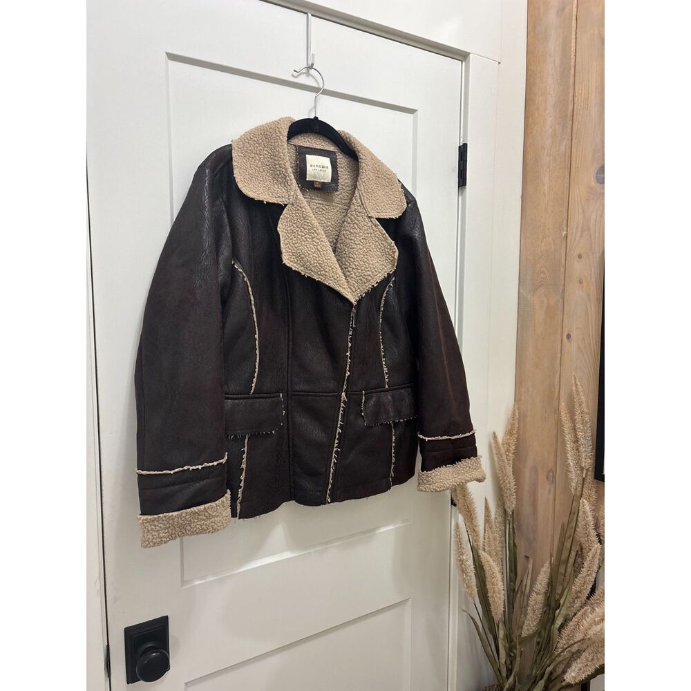 Faux Leather Sherpa-Lined Jacket